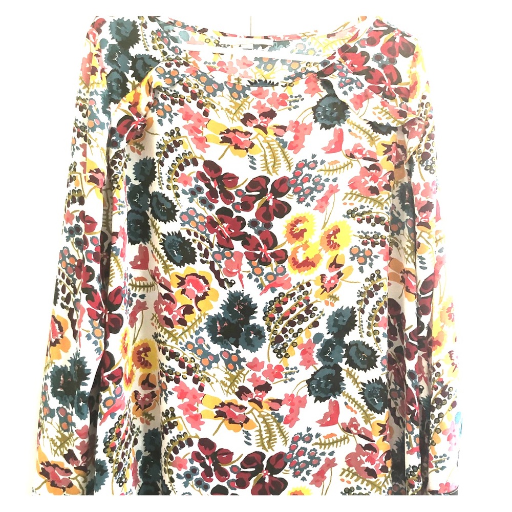 Colorful XL Loft Popover Ruffle Blouse